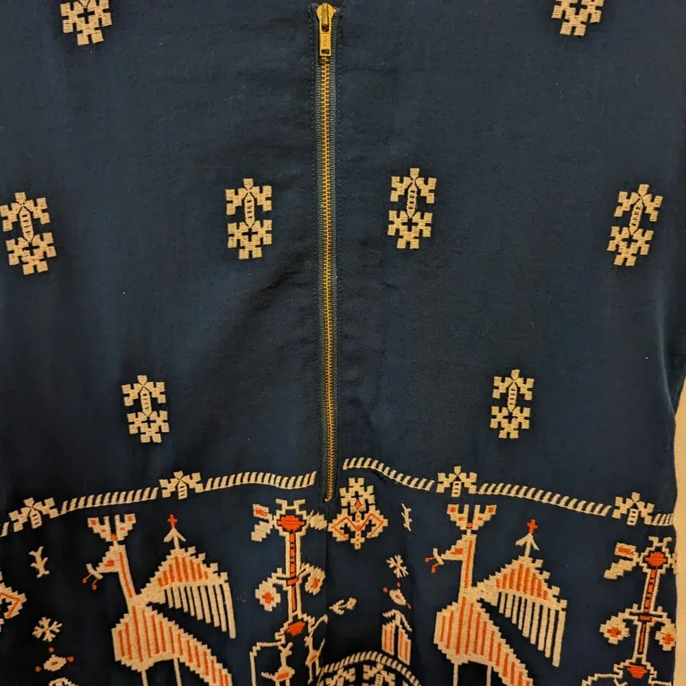 Anthropologie Floreat Teal Embroidered "Avian Myth" Shift Dress - Picture 10 of 12